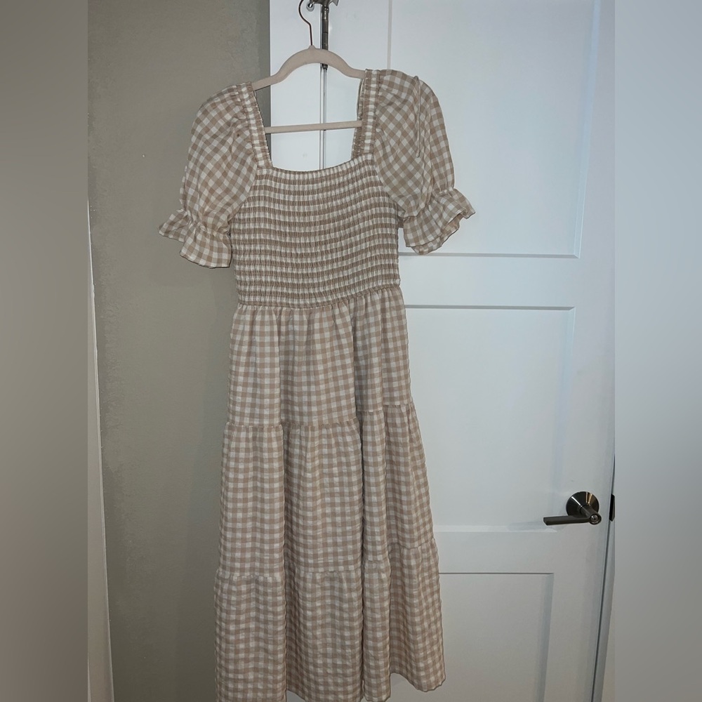 Amazon Maxi cream and white dress puffy sleeve